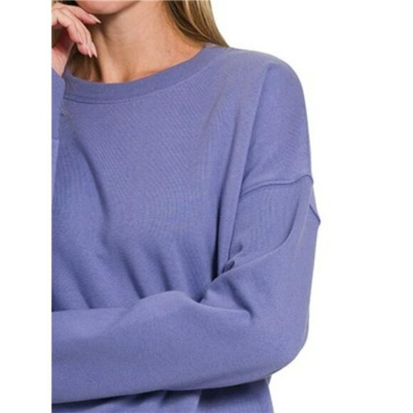 ✨NWT Zenana Full Size Fleece Drop Shoulder Sweatshirt Plus Size - Picture 2 of 2